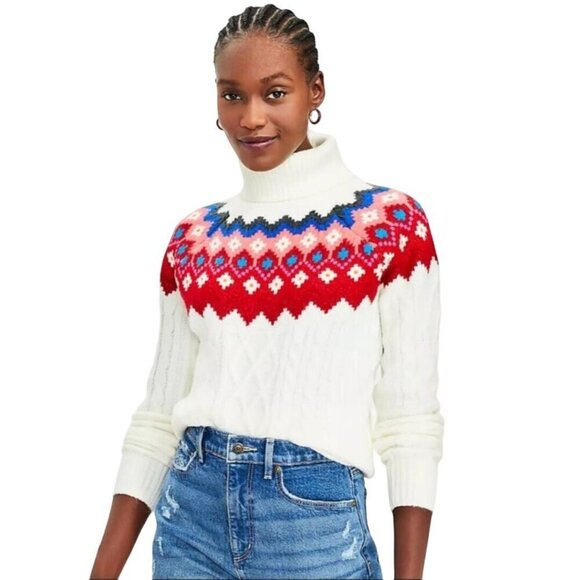 Loft Fair Isle Trending Cable Knit Turtleneck Sweater Size M - Picture 1 of 9